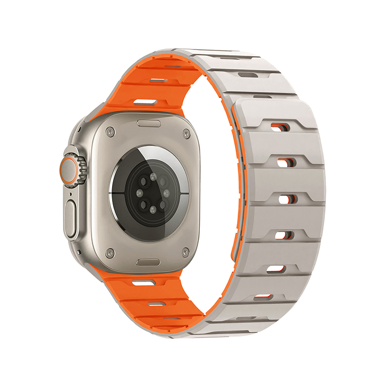 How is the magnetic module design of the silicone magnetic watch strap designed to prevent it from falling off?